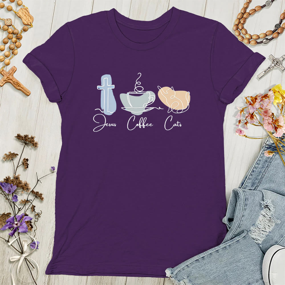 Christianartworkshop Jesus Coffee Cats Soft Christian Women's T-shirt - Purple - 4XL - image 8