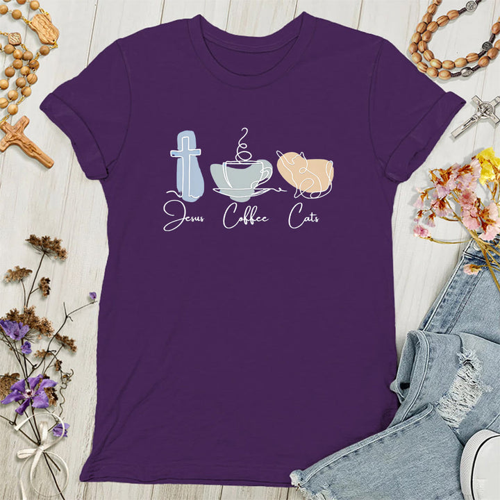 Christianartworkshop Jesus Coffee Cats Soft Christian Women's T-shirt - Purple - 4XL - image 8
