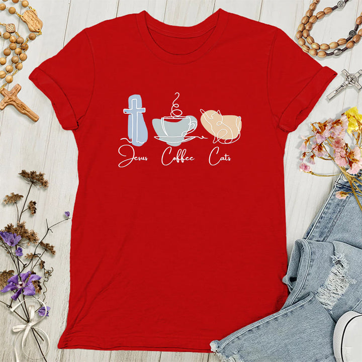 Christianartworkshop Jesus Coffee Cats Soft Christian Women's T-shirt - Red - 4XL - image 9