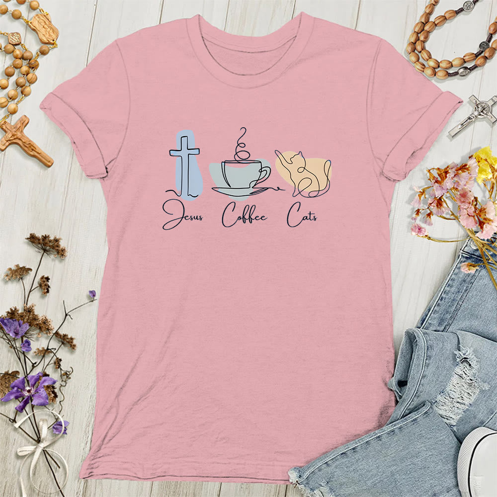 Christianartworkshop Jesus Coffee Cats Soft Christian Women's T-shirt - Pink - 4XL - image 5