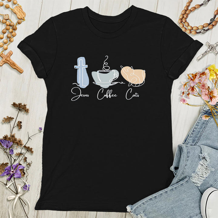 Christianartworkshop Jesus Coffee Cats Soft Christian Women's T-shirt - Black - 4XL - image 7
