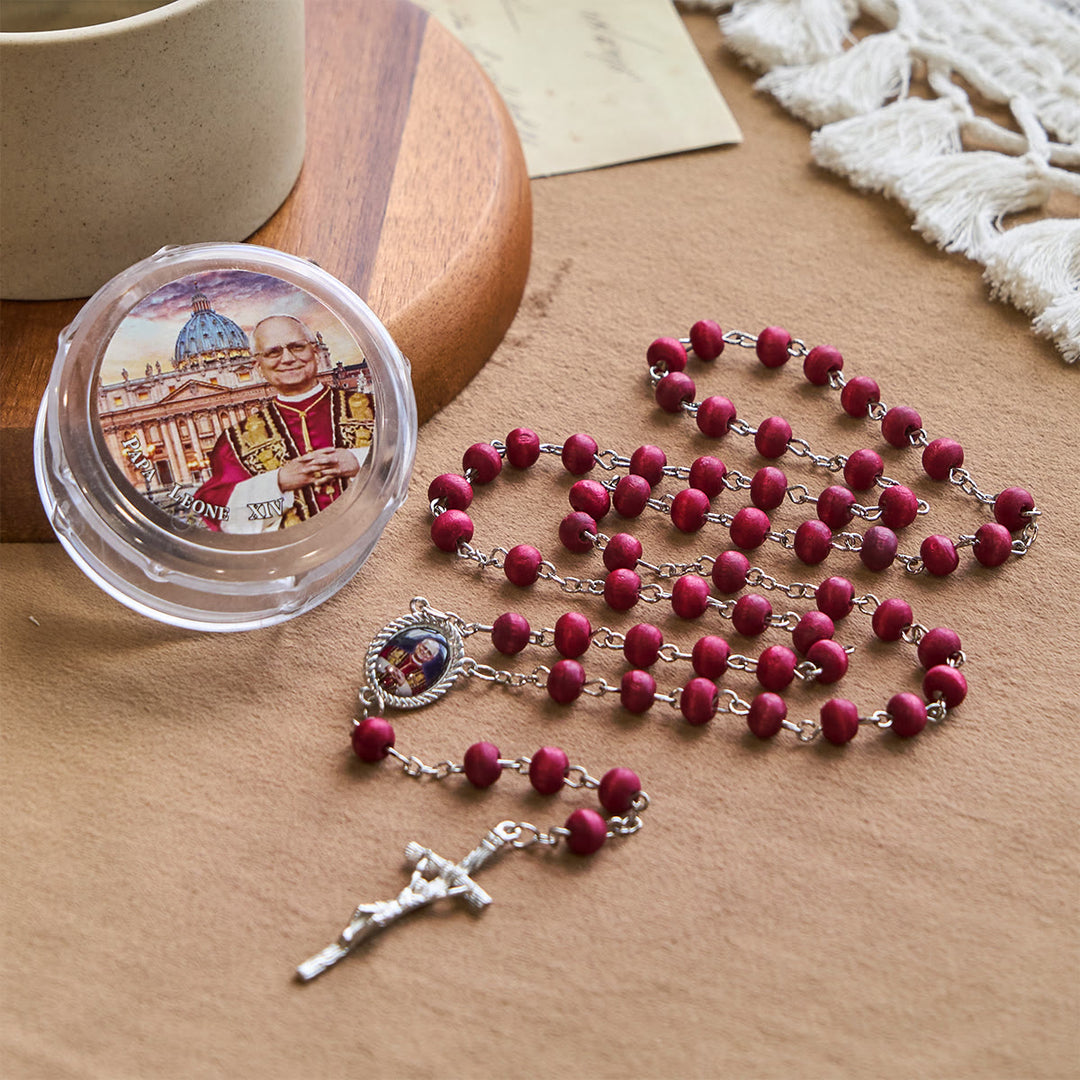 Christianartworkshop Pope Leo XIV Red Wood Beads Rosary Commemorating: A Spiritual Treasure