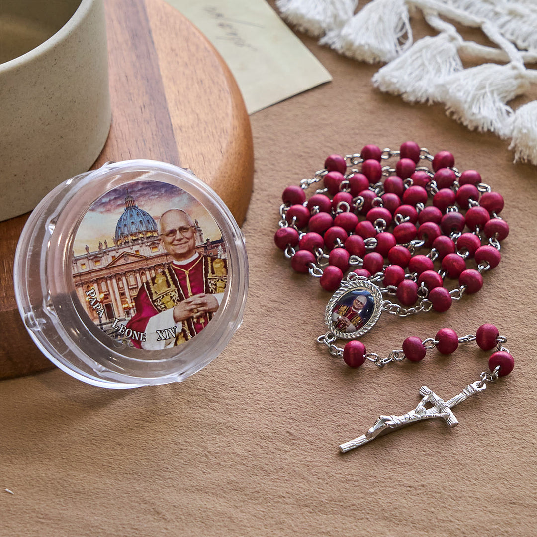 Christianartworkshop Pope Leo XIV Red Wood Beads Rosary Commemorating: A Spiritual Treasure