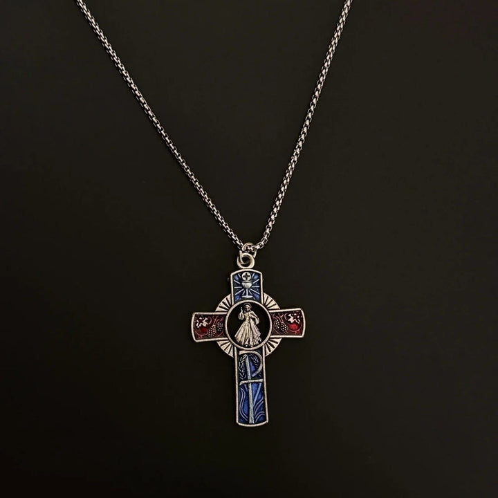 Christianartworkshop Classic Divine Mercy Portrait in Vivid Red and Blue Cross Necklace - image 3