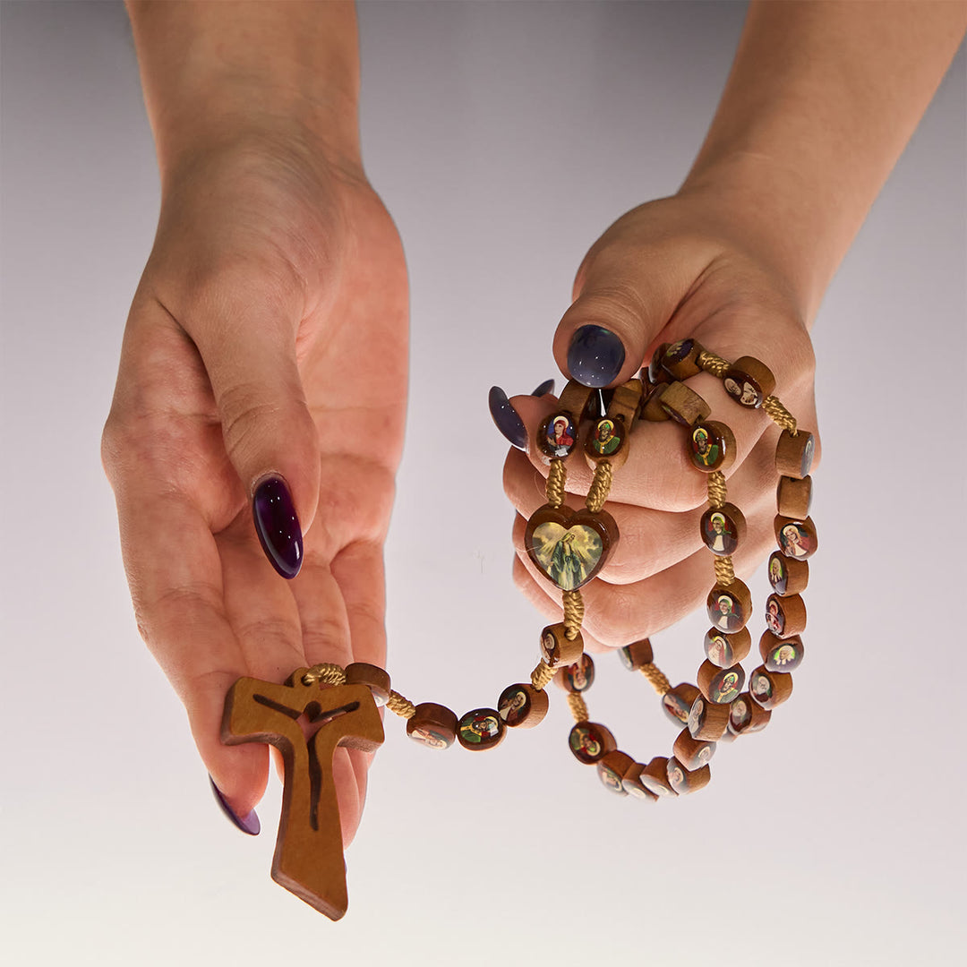 FREE Today: Wooden Saint Medal Beads with Franciscan Tau Cross Rosary: A Timeless Heirloom