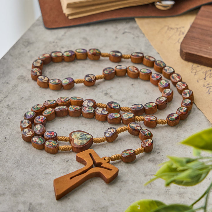 FREE Today: Wooden Saint Medal Beads with Franciscan Tau Cross Rosary: A Timeless Heirloom