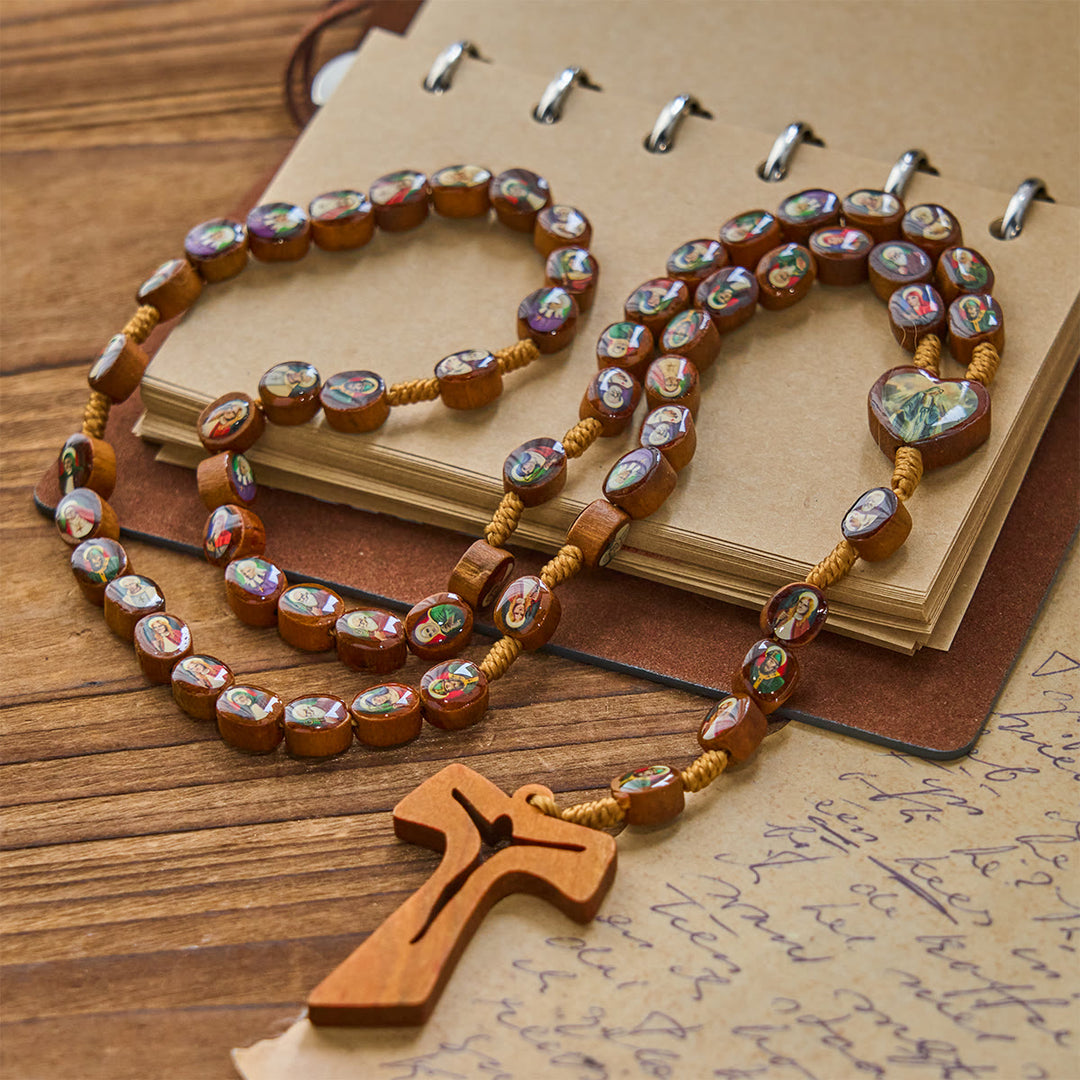 FREE Today: Wooden Saint Medal Beads with Franciscan Tau Cross Rosary: A Timeless Heirloom