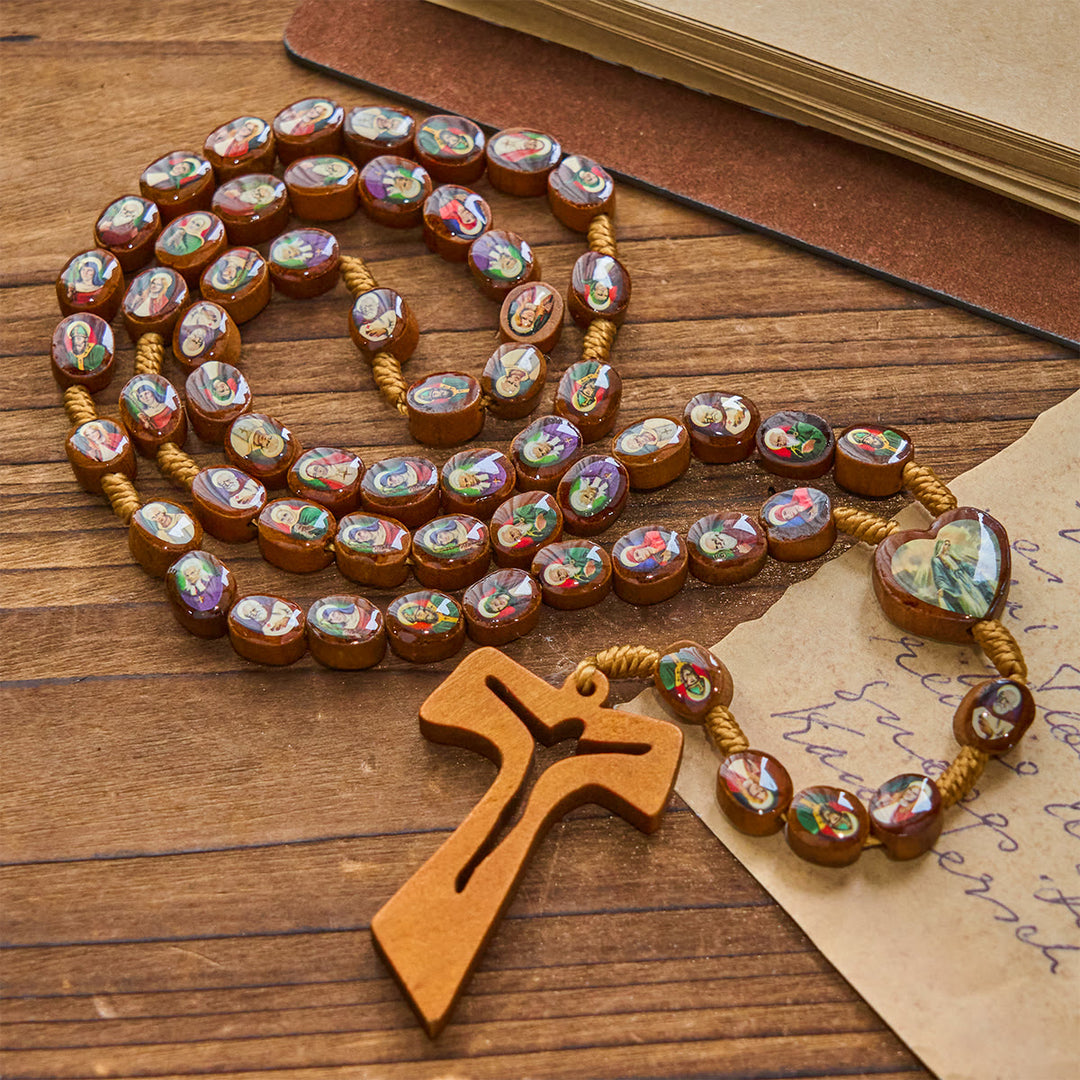 FREE Today: Wooden Saint Medal Beads with Franciscan Tau Cross Rosary: A Timeless Heirloom
