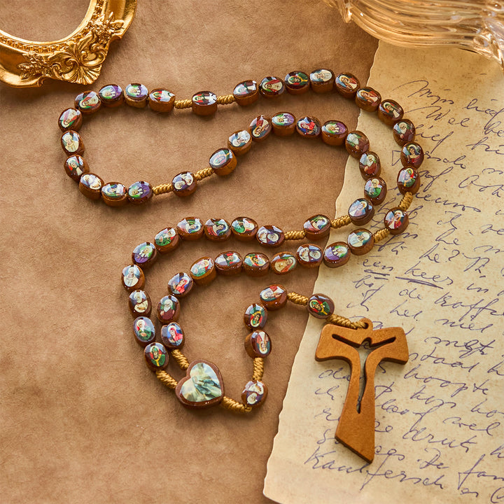 FREE Today: Wooden Saint Medal Beads with Franciscan Tau Cross Rosary: A Timeless Heirloom