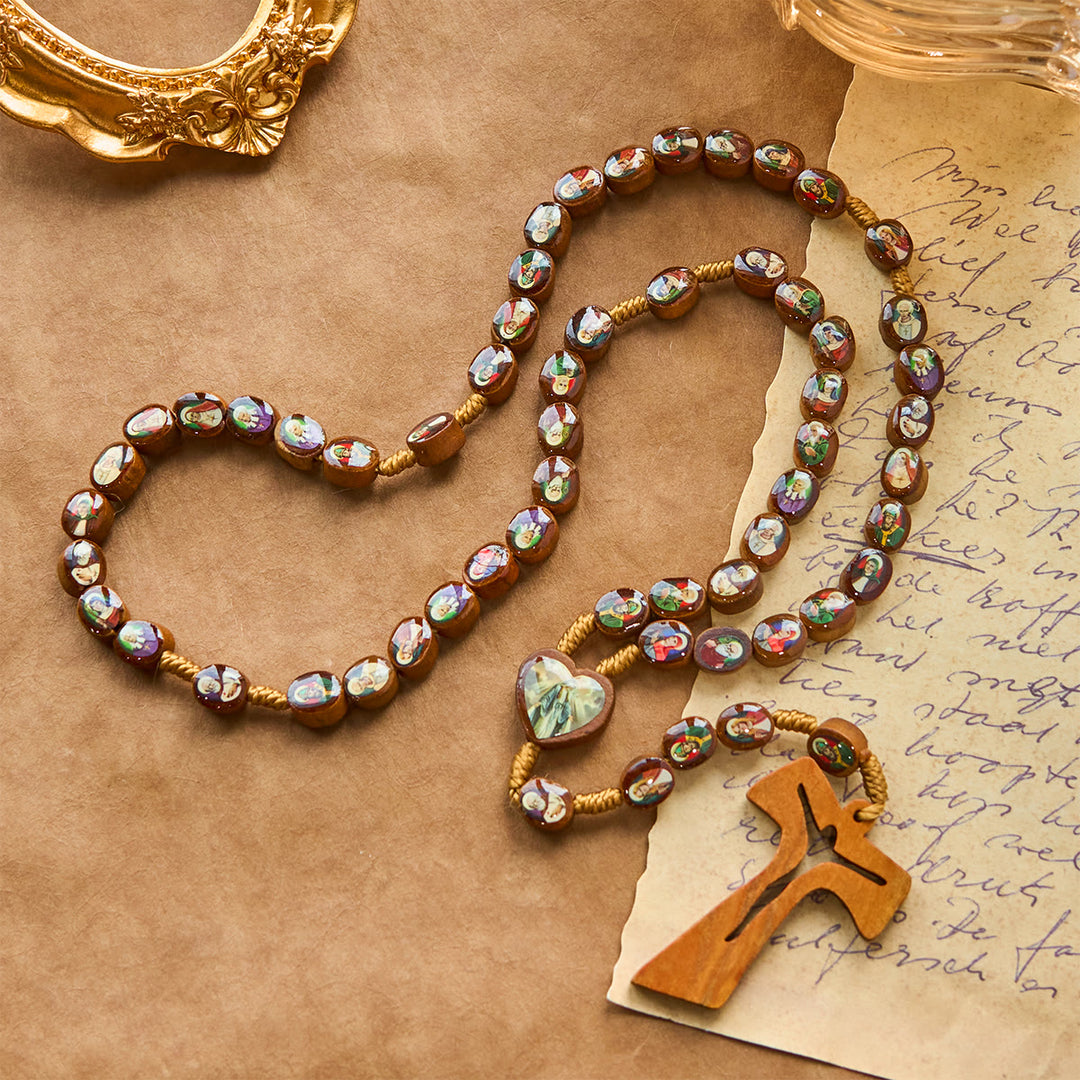 FREE Today: Wooden Saint Medal Beads with Franciscan Tau Cross Rosary: A Timeless Heirloom
