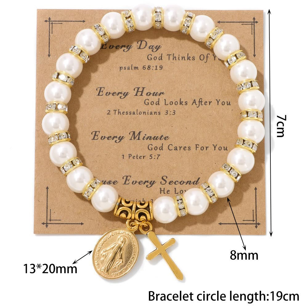 FREE Today: Elegant Miraculous Medal White Bracelet with Bible Verse Gift Card