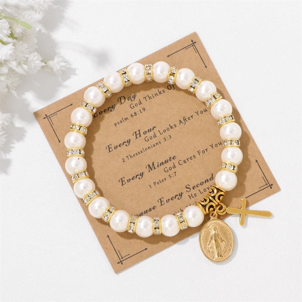 FREE Today: Elegant Miraculous Medal White Bracelet with Bible Verse Gift Card