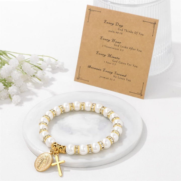 FREE Today: Elegant Miraculous Medal White Bracelet with Bible Verse Gift Card