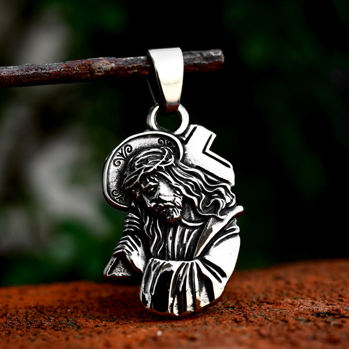 Christianartworkshop Classic Jesus with Crown of Thorns Cross Pendant Necklace: Soul Meets Blessing - image 2