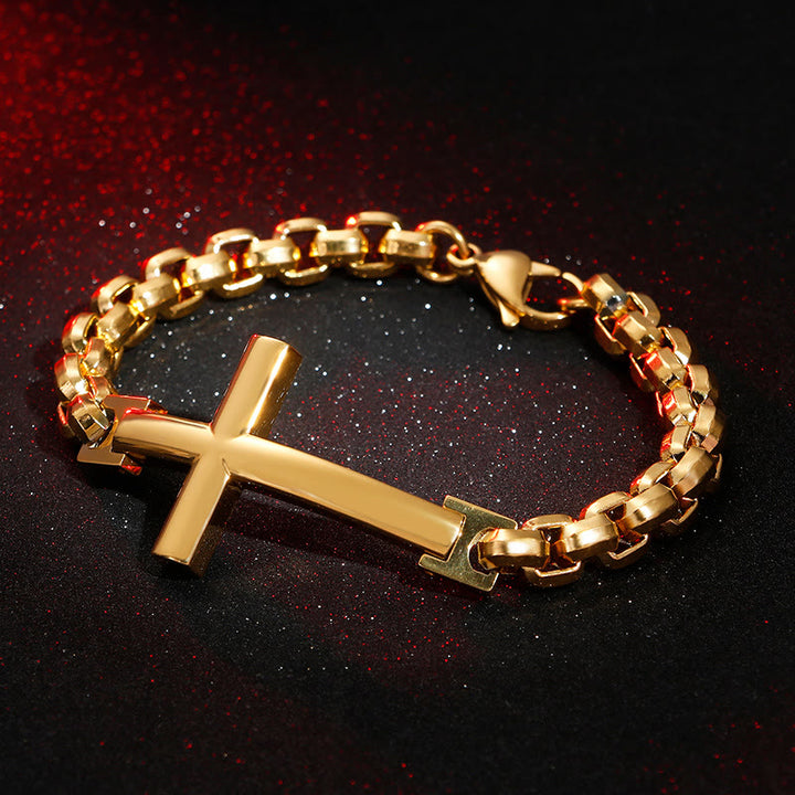 FREE Today: Multicolor Minimalist Cross Bracelet with Sleek Lines and Faithful Soul - Golden - image 4