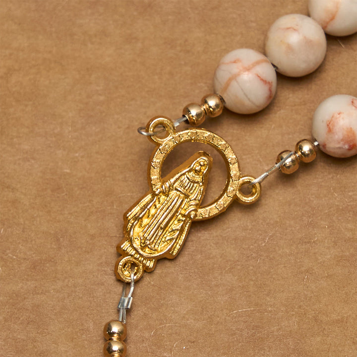 Christianartworkshop Matte Pink Zebra Jasper and Pearl Rosary with Miraculous Medal and Crucifix - image 6