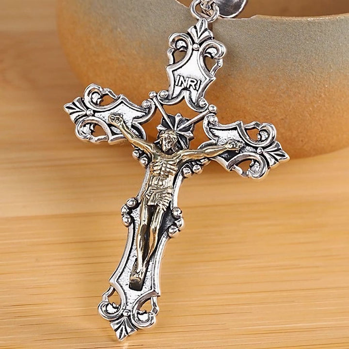 Christianartworkshop Rustic Bronze and Silver Crucifix Necklace in S925: A Testament of Faith - image 4