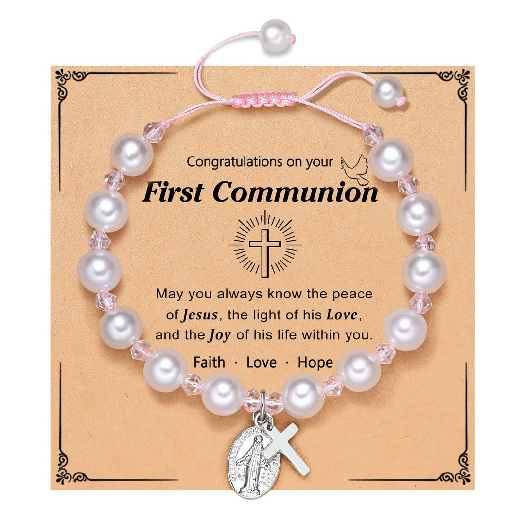 Christianartworkshop PRAYERFUL FAITH: First Communion Gift Bracelet with Cross and Blessing Card - D - image 4