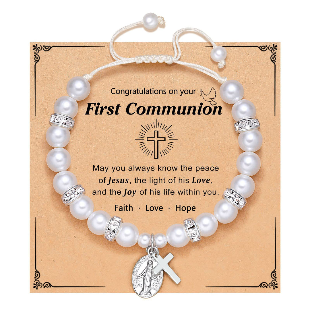 Christianartworkshop PRAYERFUL FAITH: First Communion Gift Bracelet with Cross and Blessing Card - E - image 5
