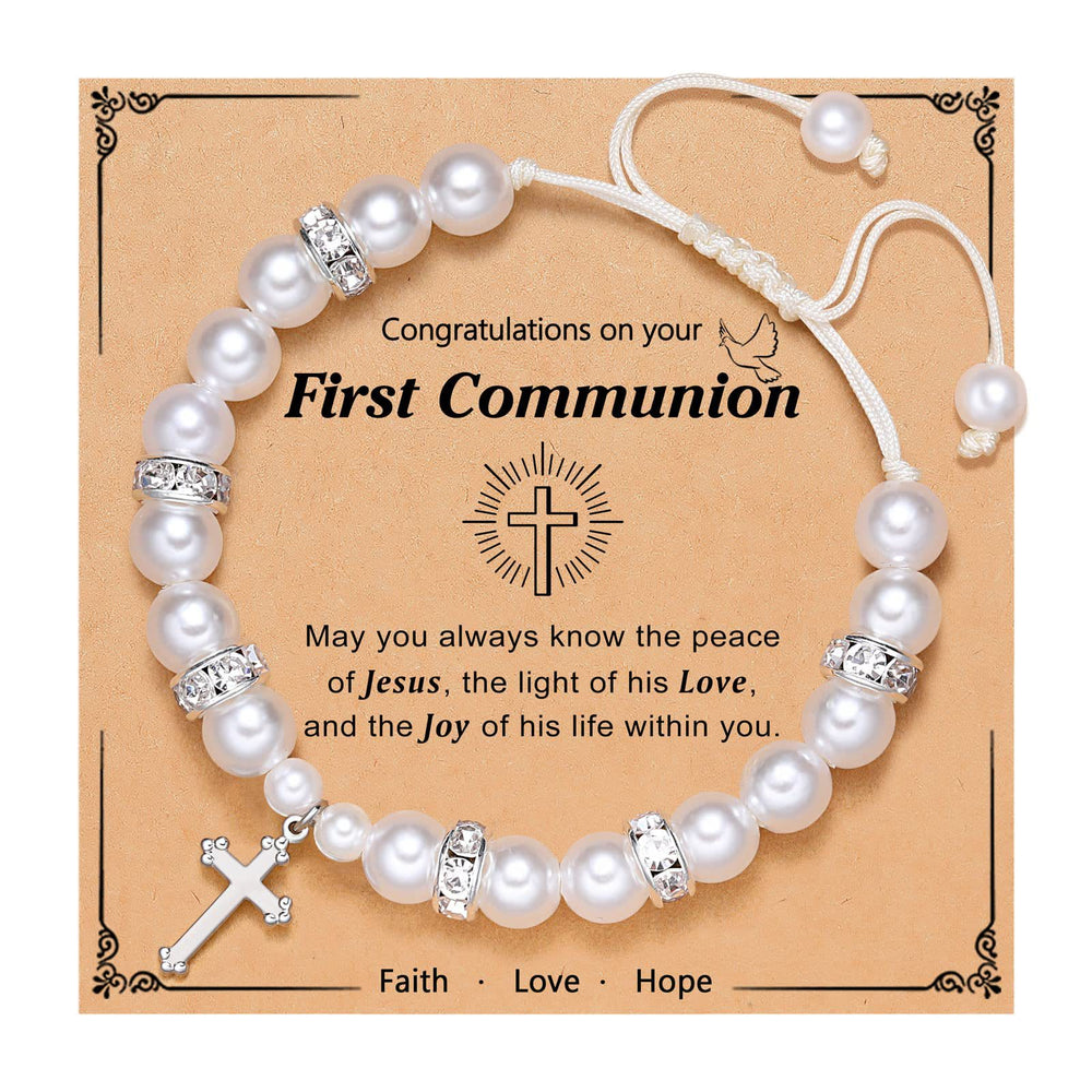 Christianartworkshop PRAYERFUL FAITH: First Communion Gift Bracelet with Cross and Blessing Card - B - image 2