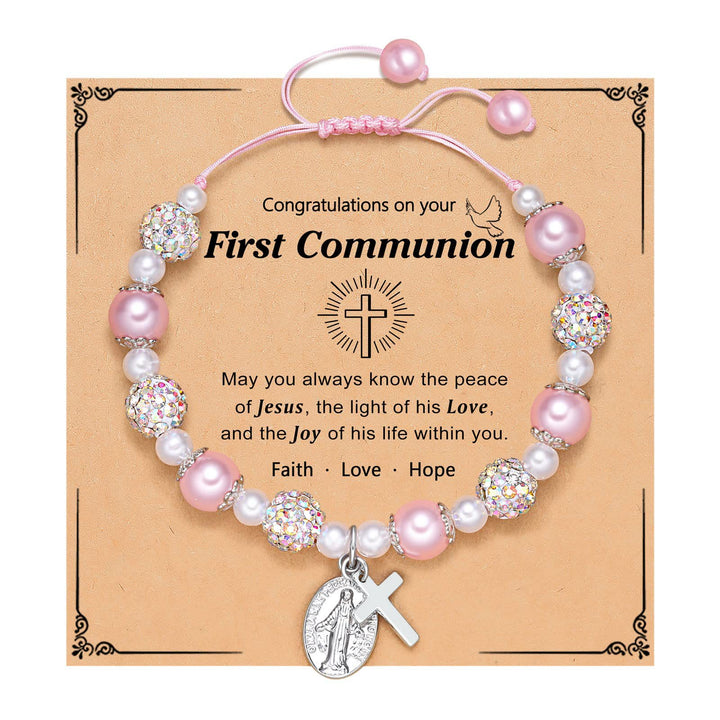 Christianartworkshop PRAYERFUL FAITH: First Communion Gift Bracelet with Cross and Blessing Card - A - image 1