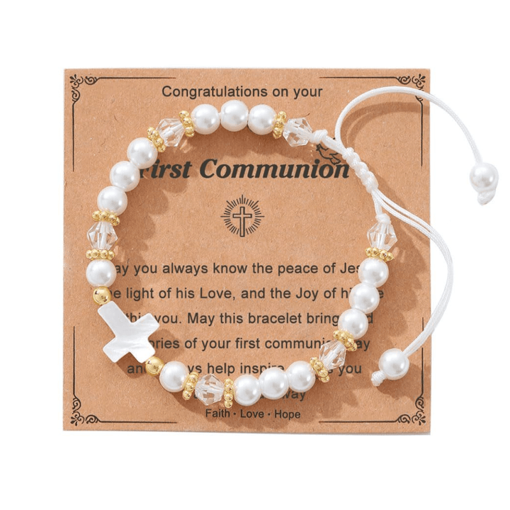 Christianartworkshop PRAYERFUL FAITH: First Communion Gift Bracelet with Cross and Blessing Card - C - image 3