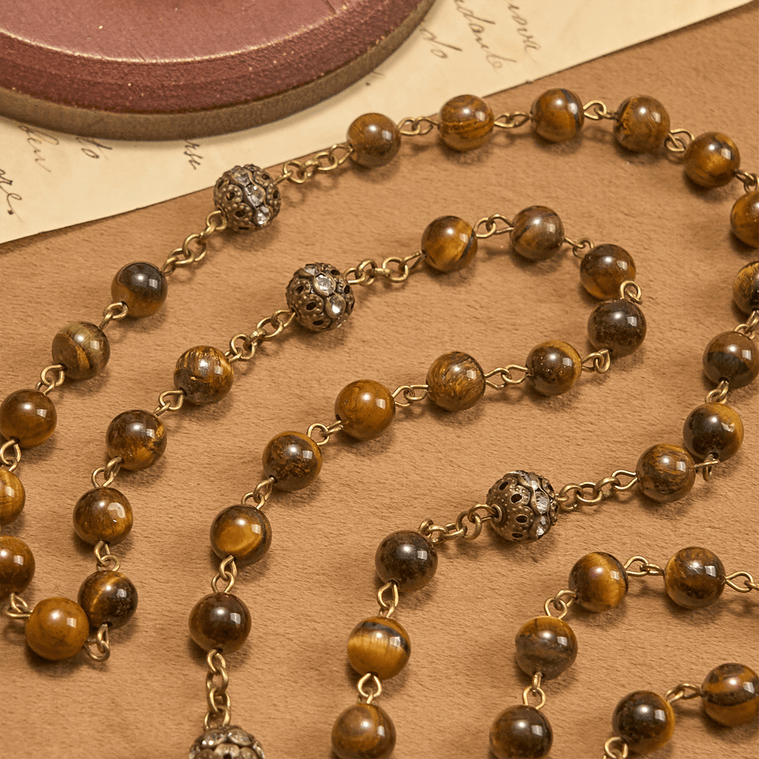Christianartworkshop Natural Tiger Eye Beads and Bronze St. Benedict Medal & Crucifix Rosary - image 6