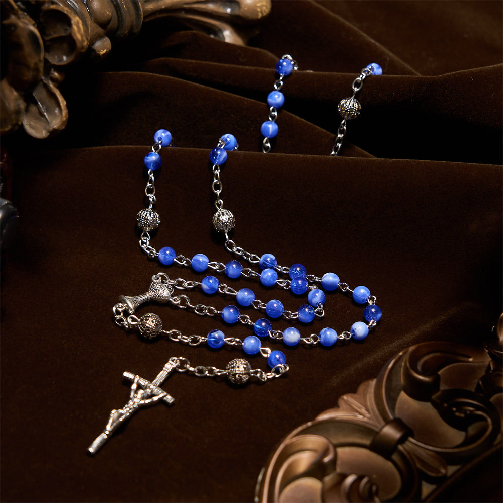 Christianartworkshop Elegant 6mm Gradient Blue Round Beads with Holy Grail and Crucifix Rosary - image 2