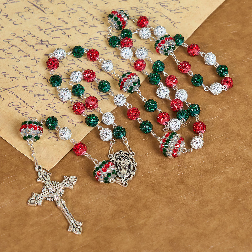Christianartworkshop Crystal-Covered Tricolor Beads & Miraculous Medal Glam Sparkling Rosary - image 2