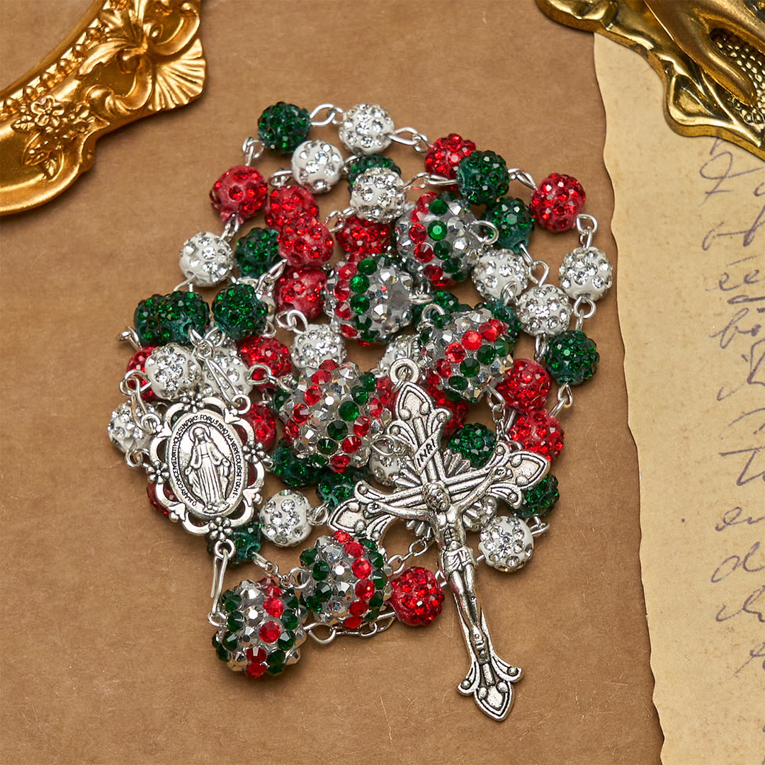 Christianartworkshop Christmas Gift: Crystal-Covered Tricolor Beads & Miraculous Medal Glam Sparkling Rosary - image 18