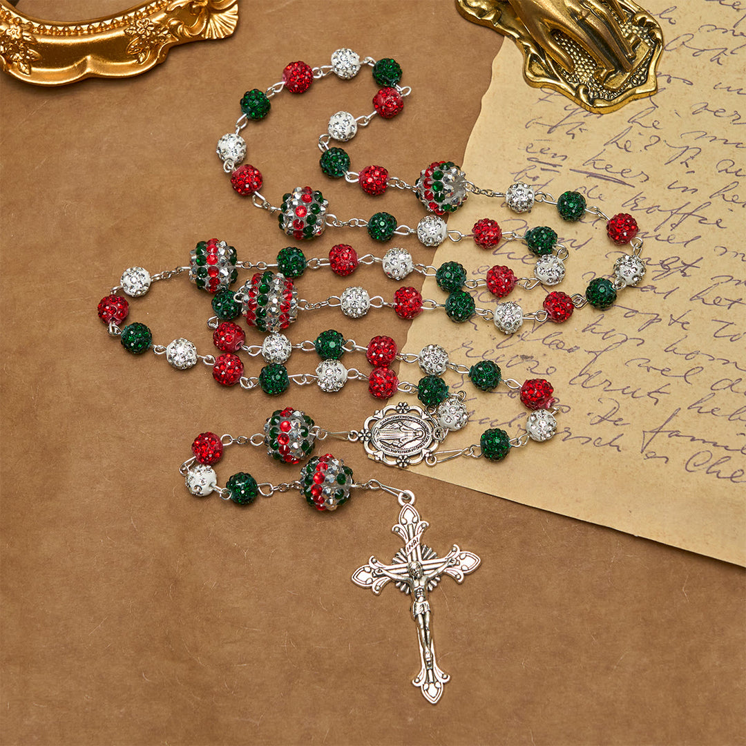 Christianartworkshop Christmas Gift: Crystal-Covered Tricolor Beads & Miraculous Medal Glam Sparkling Rosary - image 17