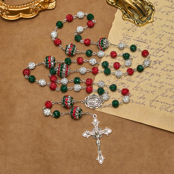Christianartworkshop Christmas Gift: Crystal-Covered Tricolor Beads & Miraculous Medal Glam Sparkling Rosary - image 17