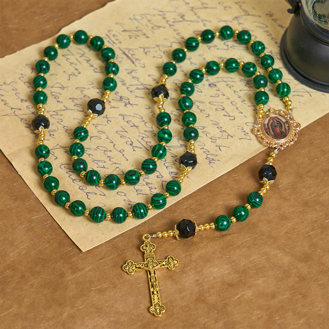 Christianartworkshop Smooth Green Tiger Eye Rosary with Crucifix & Holy Miraculous Medal - Miraculous Medal & Crucifix - image 1
