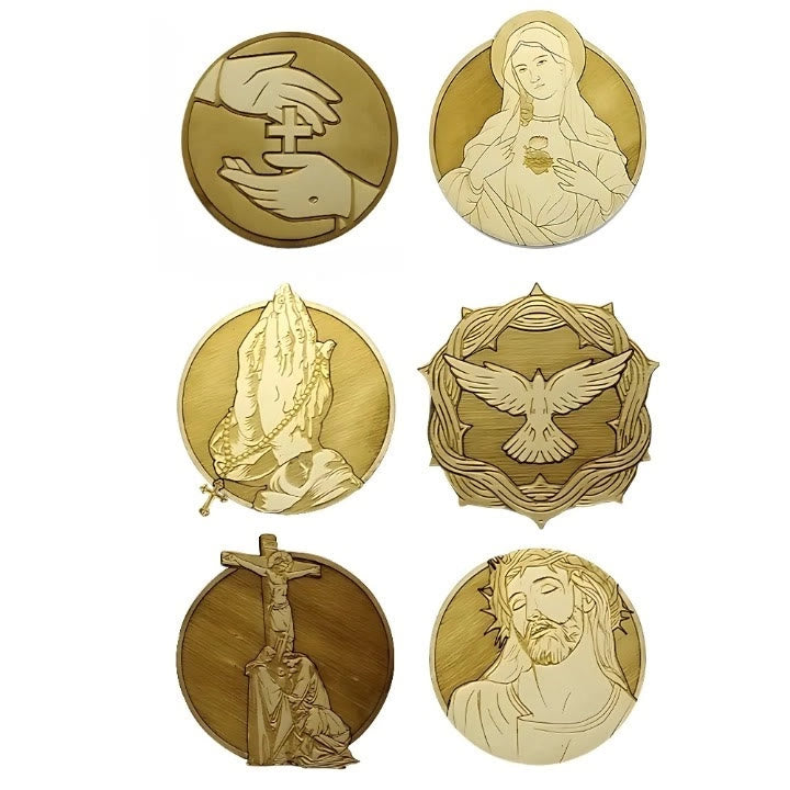 Christianartworkshop Set of 6 Faith-Inspired Our Lady and Christ Symbol Coasters in Wood - image 2