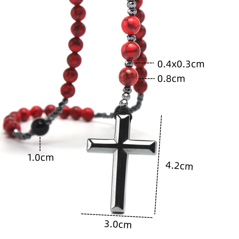 Christianartworkshop Natural Red Turquoise & Black Agate Rosary with Cross: For Faithful Prayer - image 6