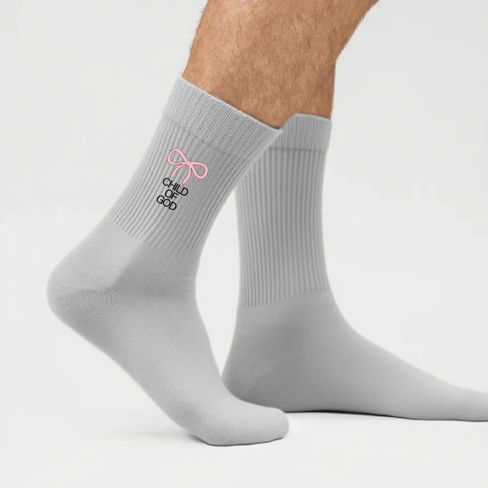 Christianartworkshop Child Of God with Pink Bow Crew Socks: Walk Gracefully in Faith - Grey - Men (EU 40-44/US 7.5-11) - image 11