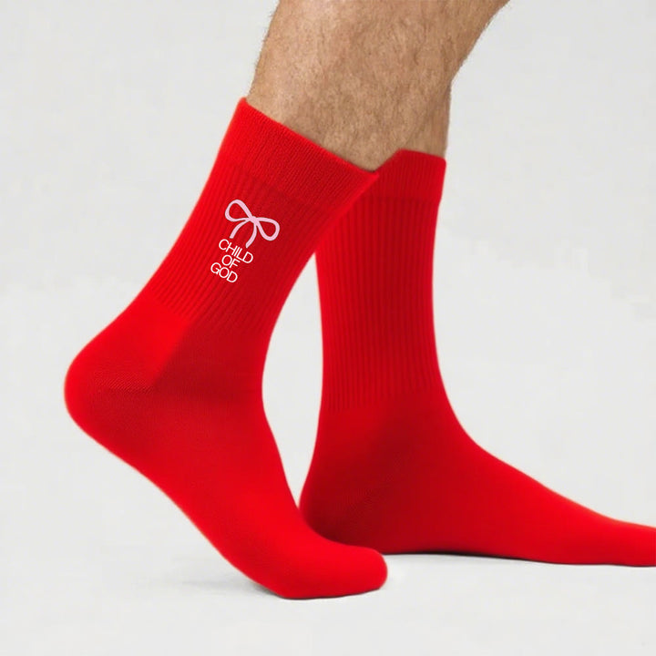 Christianartworkshop Child Of God with Pink Bow Crew Socks: Walk Gracefully in Faith - Red - Men (EU 40-44/US 7.5-11) - image 15