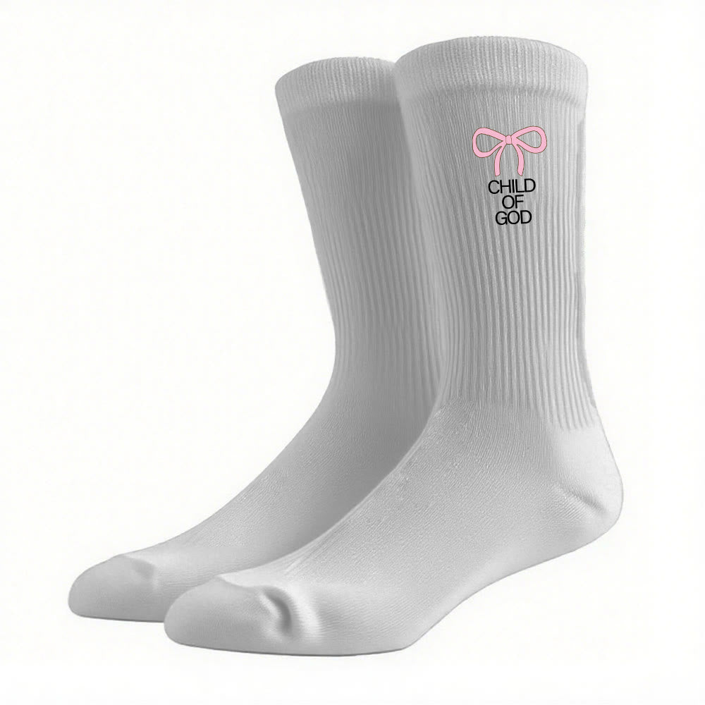 Christianartworkshop Child Of God with Pink Bow Crew Socks: Walk Gracefully in Faith - Grey - Women (EU 36-39/US 8.5-9) - image 12