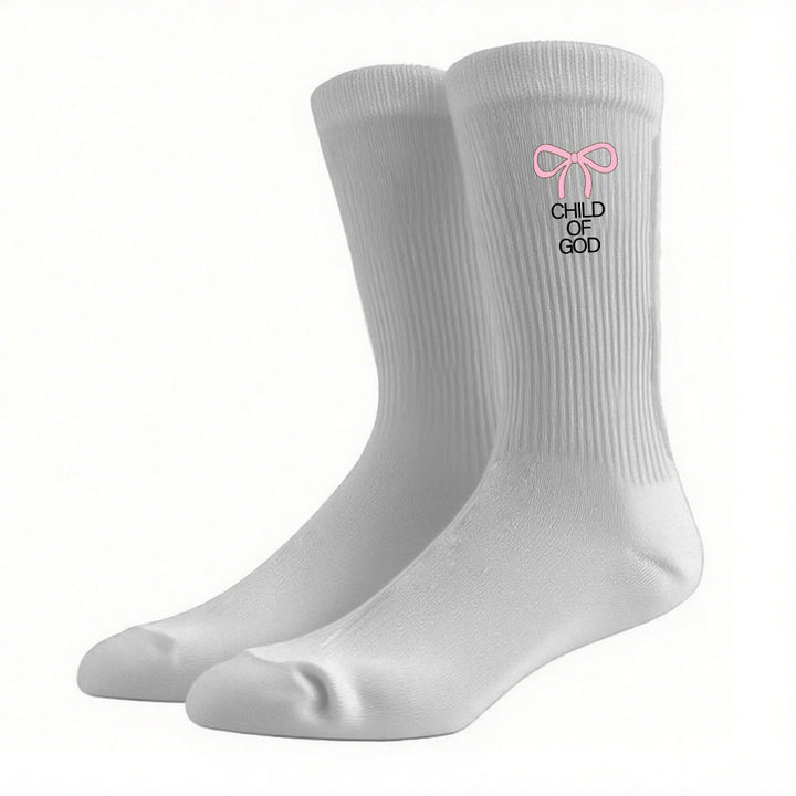 Christianartworkshop Child Of God with Pink Bow Crew Socks: Walk Gracefully in Faith - Grey - Women (EU 36-39/US 8.5-9) - image 12