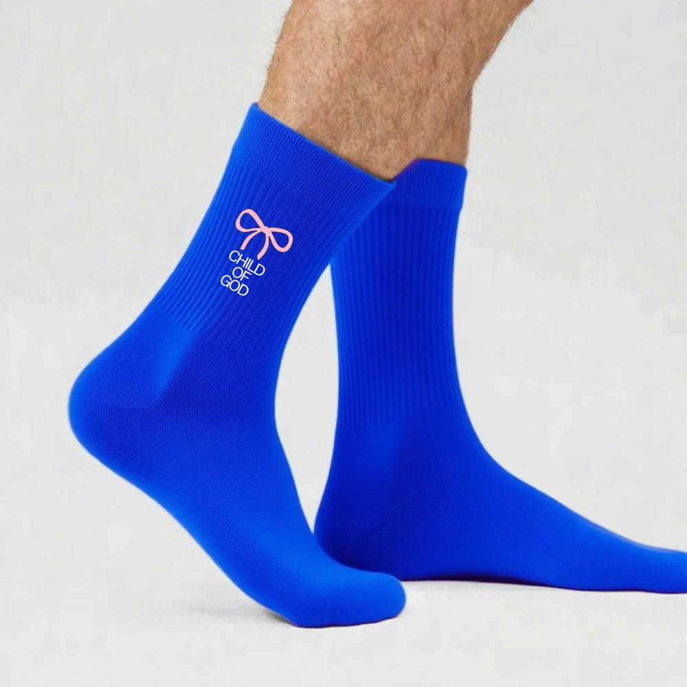 Christianartworkshop Child Of God with Pink Bow Crew Socks: Walk Gracefully in Faith - Blue - Men (EU 40-44/US 7.5-11) - image 13