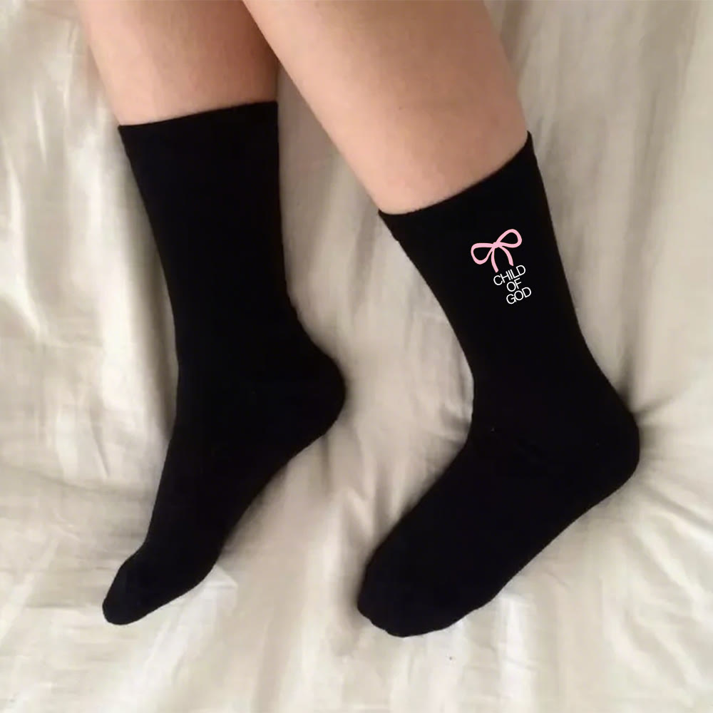 Christianartworkshop Child Of God with Pink Bow Crew Socks: Walk Gracefully in Faith - image 5