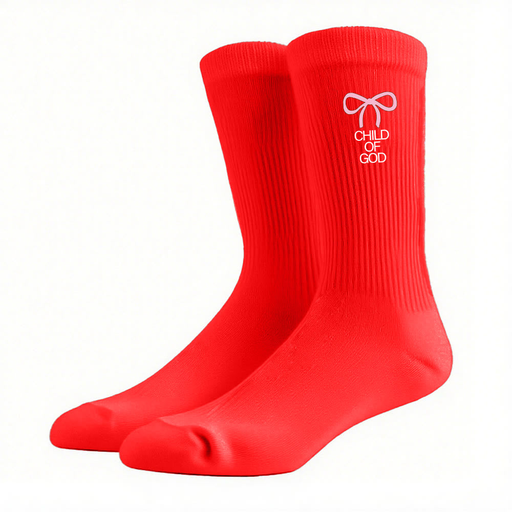 Christianartworkshop Child Of God with Pink Bow Crew Socks: Walk Gracefully in Faith - Red - Women (EU 36-39/US 8.5-9) - image 16