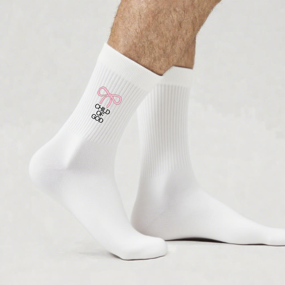 Christianartworkshop Child Of God with Pink Bow Crew Socks: Walk Gracefully in Faith - White - Men (EU 40-44/US 7.5-11) - image 7