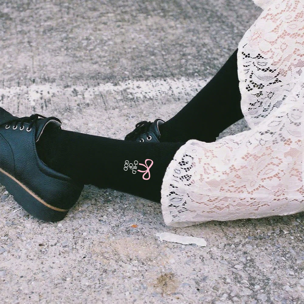Christianartworkshop Child Of God with Pink Bow Crew Socks: Walk Gracefully in Faith - Black - Women (EU 36-39/US 8.5-9) - image 2