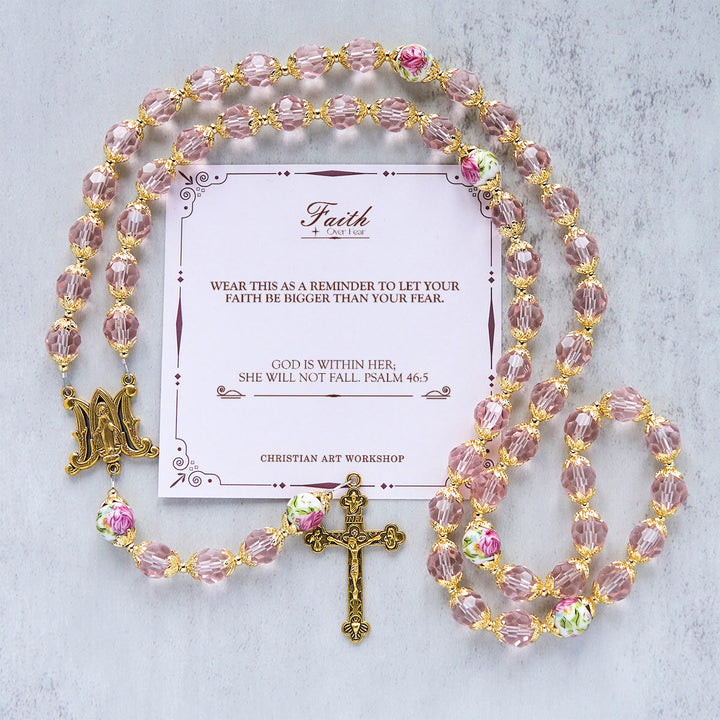 Christianartworkshop Jesus Is The Gift: Pink Crystal Beads Crucifix & Virgin Mary Rosary with Gift Card - FAITH OVER FEAR - image 4