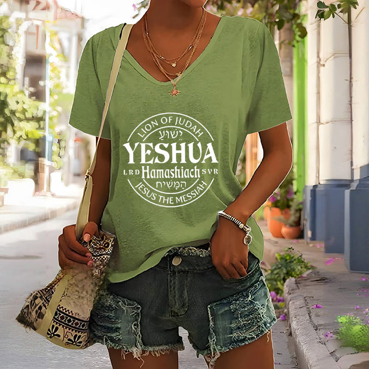 Christianartworkshop Women'S Lion Of Judah Yeshua Printed Casual V-Neck T-shirt - image 6