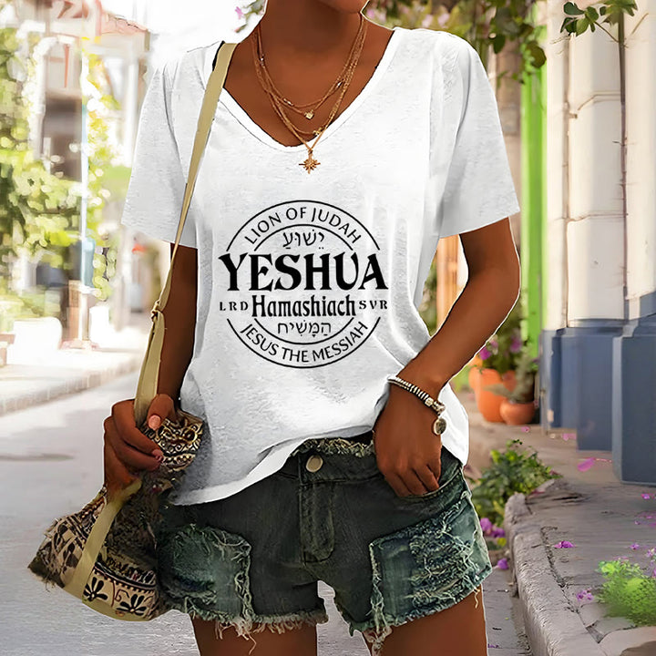 Christianartworkshop Women'S Lion Of Judah Yeshua Printed Casual V-Neck T-shirt - image 4