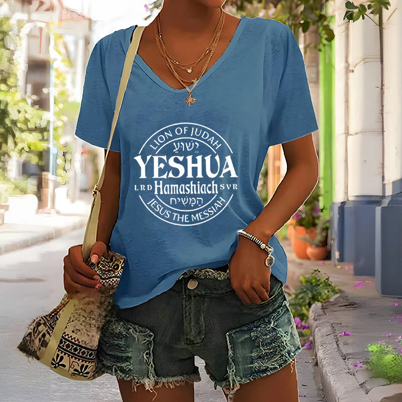 Christianartworkshop Women'S Lion Of Judah Yeshua Printed Casual V-Neck T-shirt - image 9