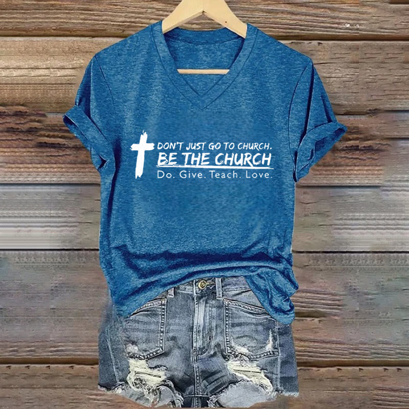 Christianartworkshop Women's Don't Just Go To Church Be The Church Casual V-Neck T-shirt - Blue - 4XL - image 7