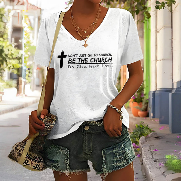 Christianartworkshop Women's Don't Just Go To Church Be The Church Casual V-Neck T-shirt - image 2